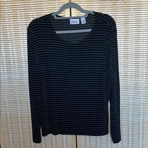 Chico's Black and White Striped Long Sleeve Top